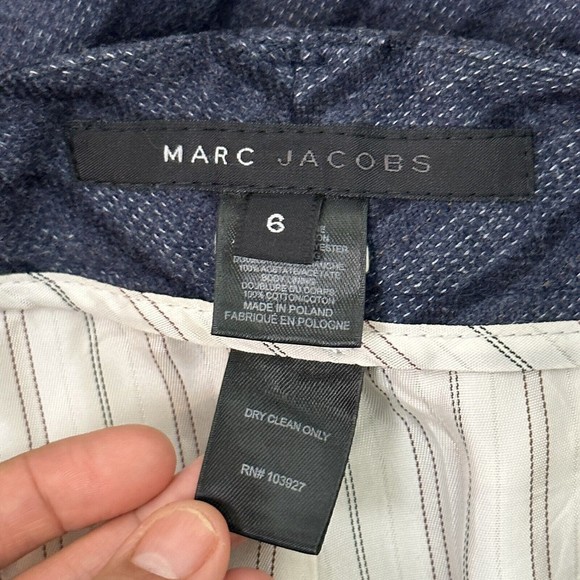 Mark Jacobs Women's Wool Cropped Wide Leg Dress Pants Size 6 Blue Black Striped - Picture 7 of 8